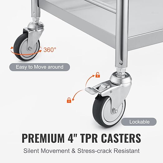 VEVOR Medical Cart, 2-Layer Stainless Steel Cart 220 lbs Weight Capacity - Image 4