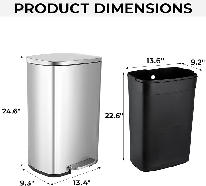 8 Gal Kitchen Trash Can, 30L Recycling or Garbage Bin, Brushed Stainless Steel - Image 6