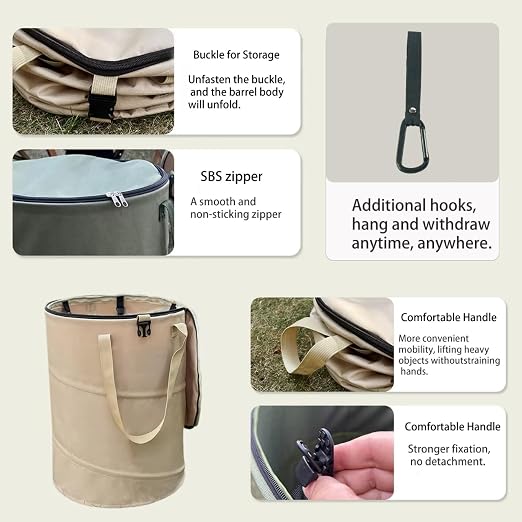 Collapsible Trash can with lid, Foldable Camping Trash can, Pop-up Trash can - Image 4