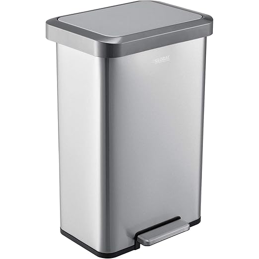 Global Industrial 12 Gallon Stainless Steel Trash Can, Rectangular Step-On by GlobalIndustrial