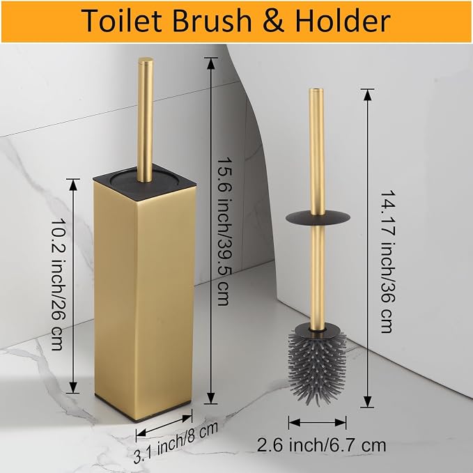 BGL Standing Toilet Brush and Holder Brushed Gold Aluminium Toilet Bowl Cleaner - Image 2