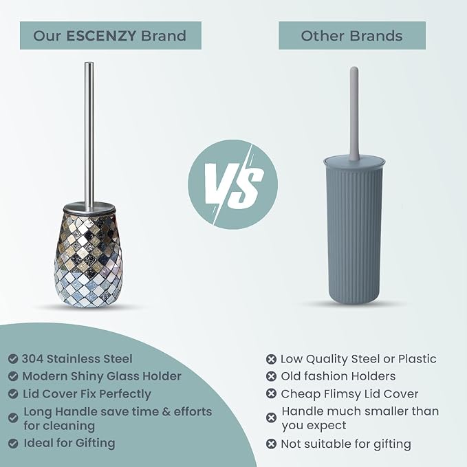 Escenzy Modern Toilet Brush and Holder Set Mosaic Glass | Non-Rustic Stainless - Image 7