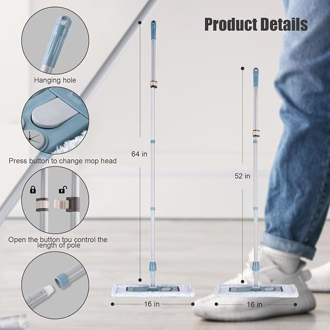 Dust Mop for Floor Cleaning, Magnetic Floor Flat Mop - Image 5
