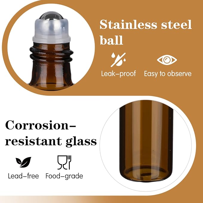 10pcs Amber Essential Oil Roller Bottles, 10ml Roller Bottles - Image 6
