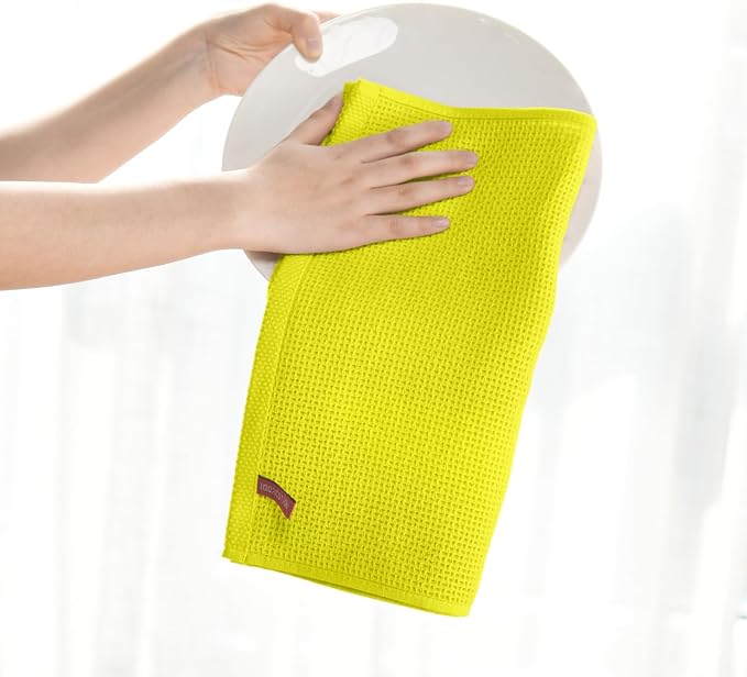 Artoid Mode 100% Cotton Lemon Yellow Waffle Weave Kitchen Dish Cloths, 12x12 - Image 3
