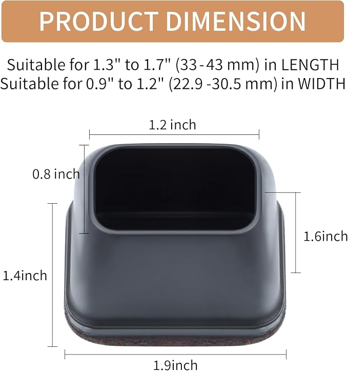 Ezprotekt 16 Pcs Rectangle Silicone Chair Leg Floor Protectors, Felt Rectangle - Image 2
