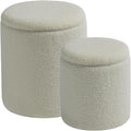Round Ottoman with Storage Set of 2-Upholstered Sherpa Vanity Stool by HomePage