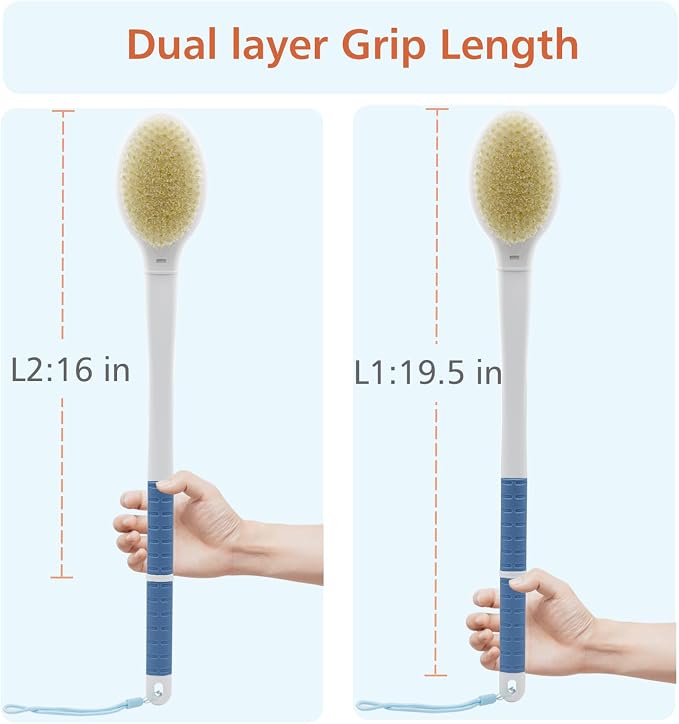 Shower Brush with Soft and Stiff Bristles, Long Handle Dual-Sided Back Scrubber - Image 5