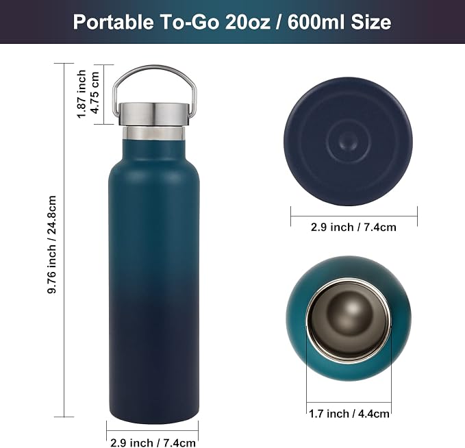 Neihepal 20 oz Insulated Water Bottles Bulk 4 Pack, Stainless Steel Double Wall - Image 5