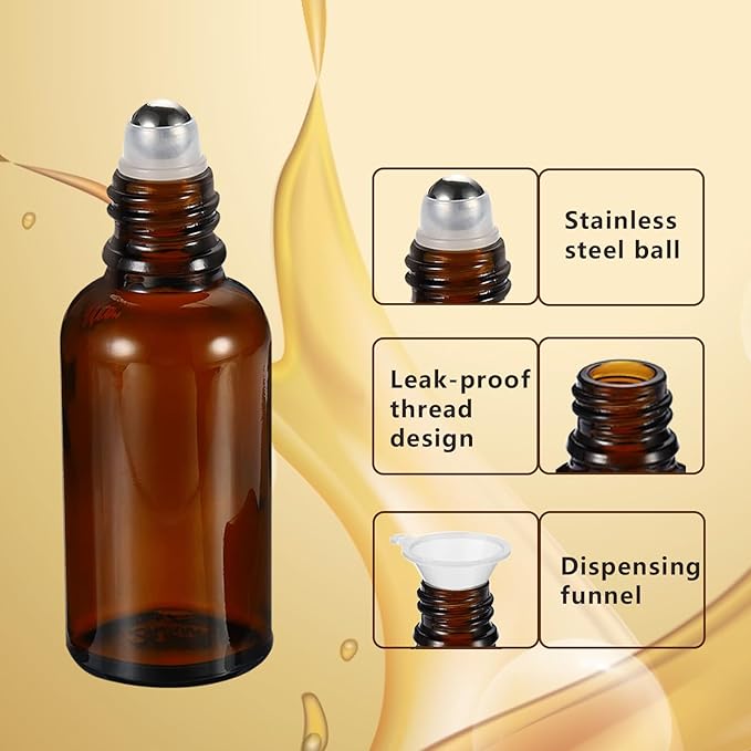 50ML Roller Bottles for Essential Oil, 3 Pack Empty Amber Glass Roller Bottle - Image 3