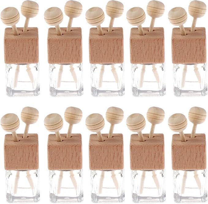 10 Pack, 8ml Clear Glass Car Air Freshener Perfume Clip Diffuser, Empty by Furnido