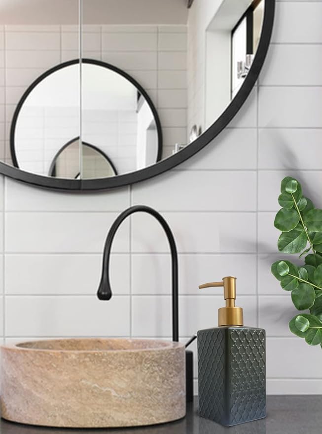 Gold Soap Dispenser for Bathroom, Retro Black Square Lotion Dispenser, - Image 2
