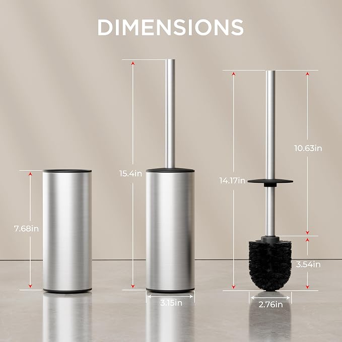 FORIOUS Toilet Brush and Holder Set Brushed Nickel, 304 Stainless Steel Long - Image 7