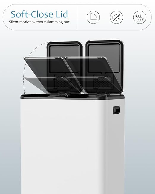 16 Gal Dual Trash Can, Stainless Steel Kitchen Garbage Bin, Recycle Dustbin - Image 4