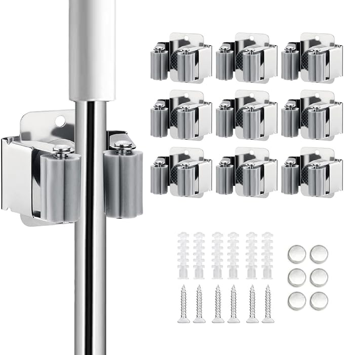 9PCS Broom and Mop Holder, Heavy Duty Garden Tool Organizer Rack Rake and by JAMEND+CLXP