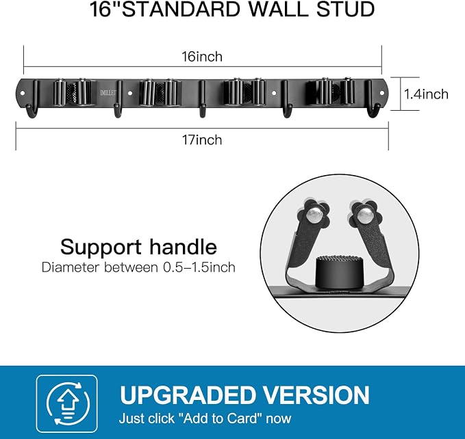 IMILLET Broom and Mop Holder Wall Mounted, Stainless Steel Broom Organizer - Image 3