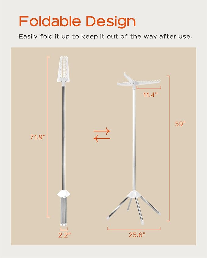 Clothes Drying Rack Foldable, 59 inch Tripod Laundry Drying Rack Indoor - Image 5