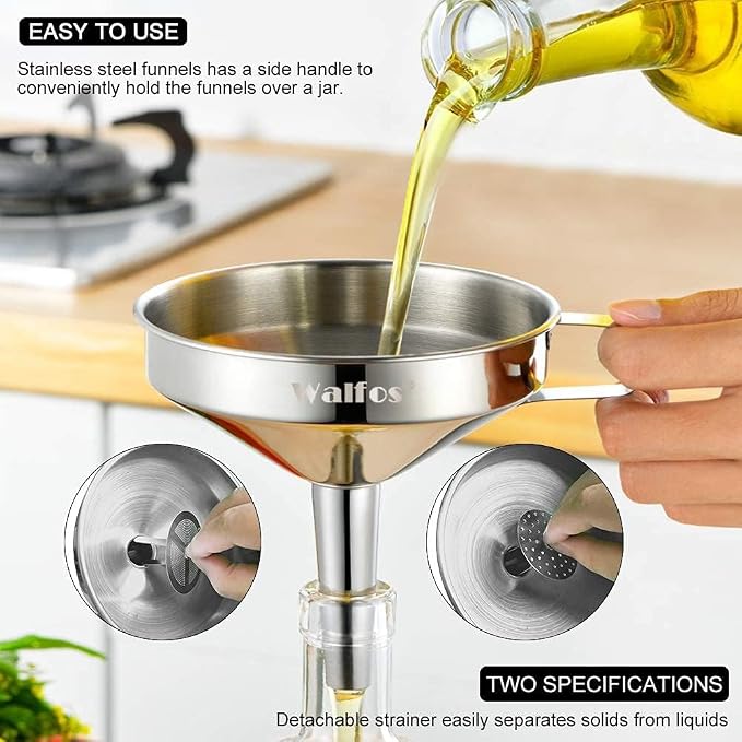 Stainless Steel Funnel, Walfos 3 Different Sizes of Kitchen funnels - Image 3
