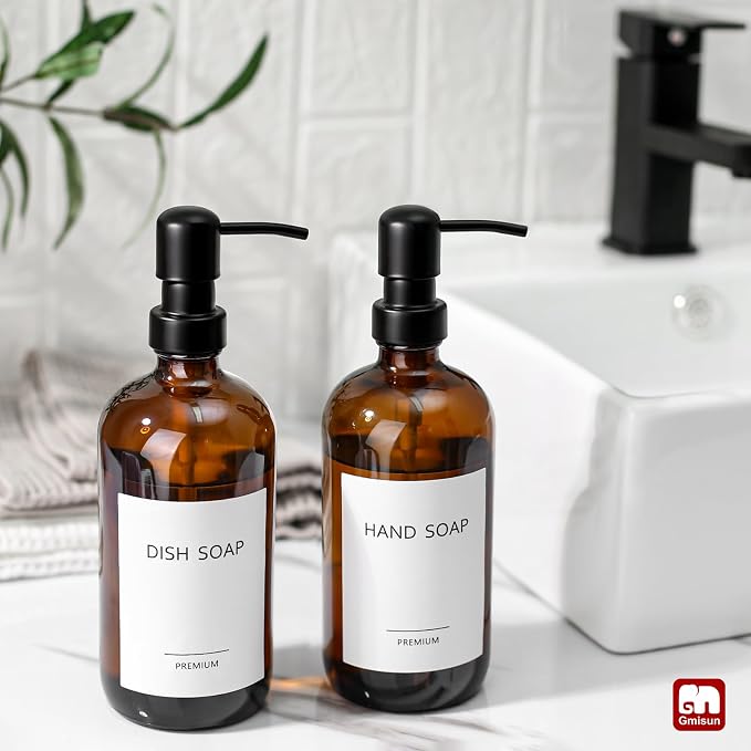 GMISUN Amber Glass Soap Dispenser, 4 Pack Bathroom Hand Soap Dispensers - Image 5