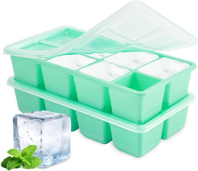 Large Ice Cube Trays, JRISBO 2 Pack Reusable Silicone Ice Cube Molds by Jrisbo