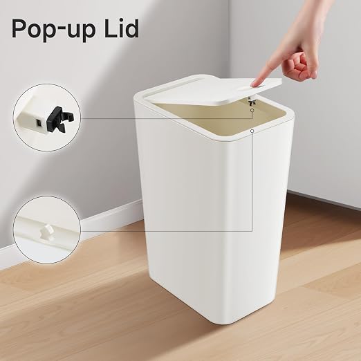 TIPGO Bathroom Trash Can with Lid, 4 Gallon / 15 Liter Small Garbage Can - Image 3