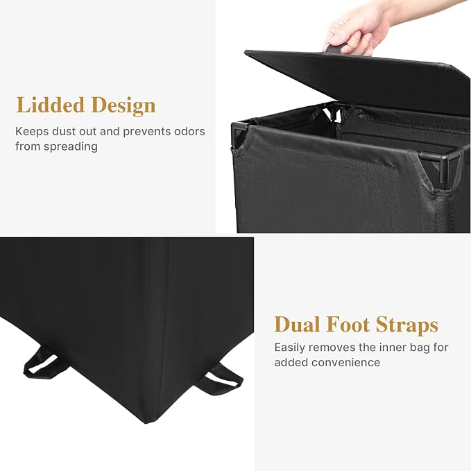 60L 2-in-1 Laundry Hamper with Laundry Backpack, Waterproof Basket with Lid - Image 6