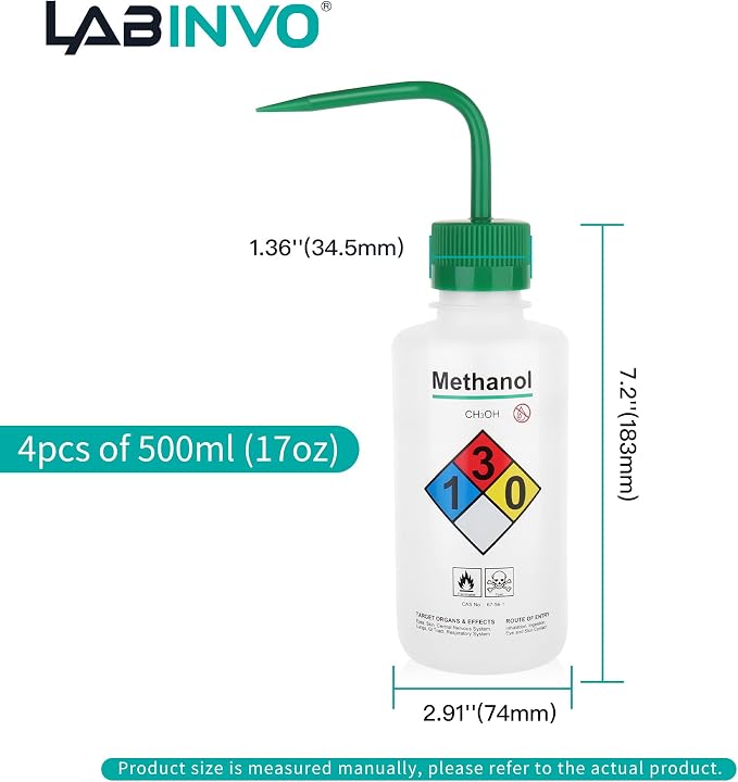 4pcs of Methanol Wash Bottles, Narrow Mouth, Self-Venting Safety Wash Bottles - Image 3