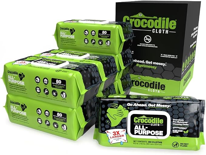 Crocodile Cloth All-Purpose Cleaning Wipes – 8 Pack/640 Total Count, Safe on by CrocodileCloth