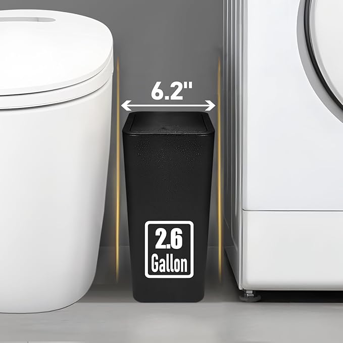 TIPGO Bathroom Trash Can with Lid, 10 Liter/ 2.6 Gallon Slim Garbage Can - Image 2