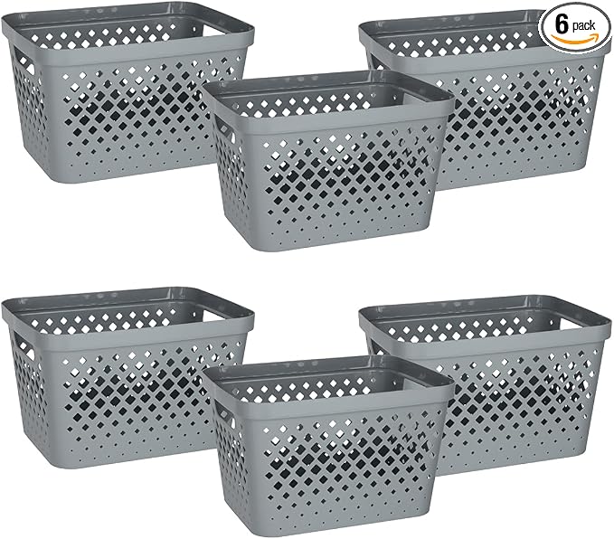 Glad Plastic Storage Basket Set, Value Pack of 6 | Open Storage Bins by GladTrashFoodStorage