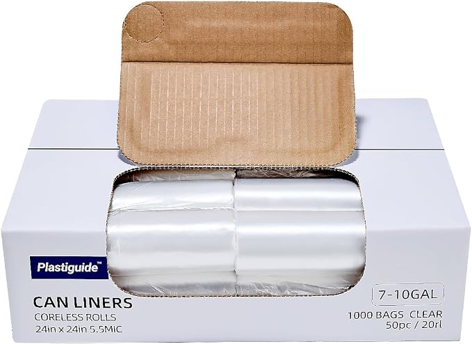 7-10 Gallon Clear Trash Can Liners, Wholesale 1000 Count, High Density Garbage by Plastiguide