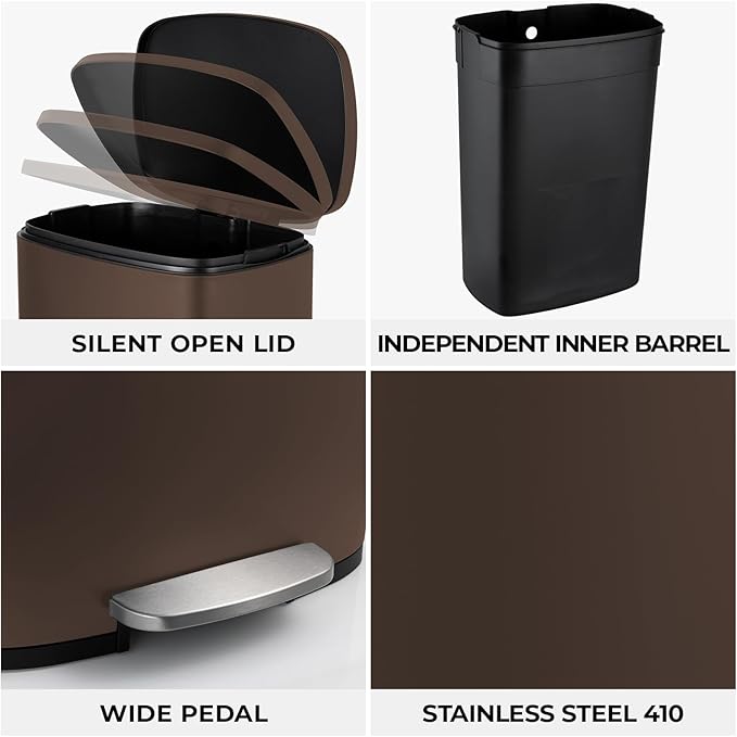 8 Gal Kitchen Trash Can, 30L Recycling or Garbage Bin, Brushed Stainless Steel - Image 5