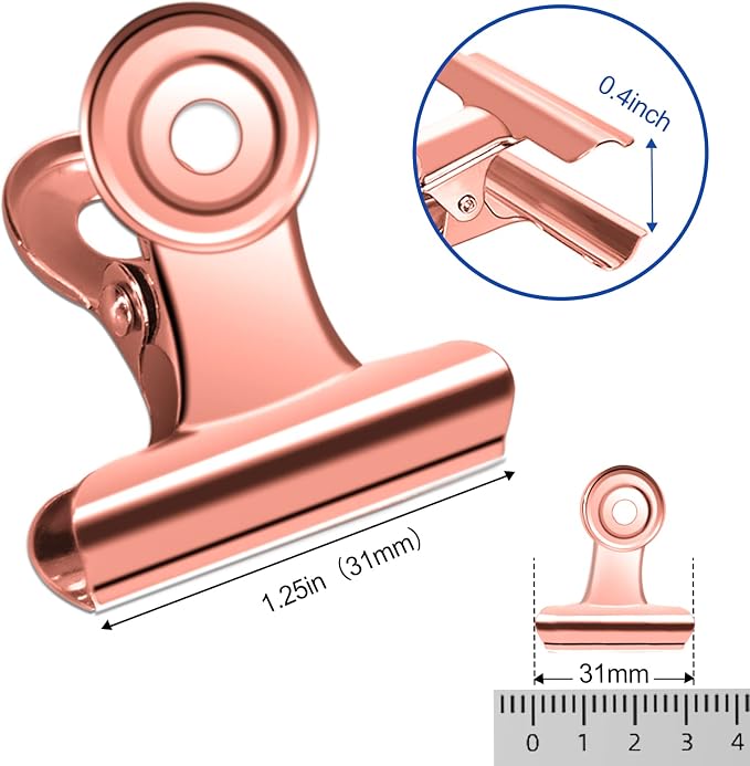 30 Pack Small Rose Gold Bull Clips, 1.22 Inch Mini Metal Hinge Clips - Image 2