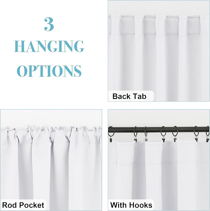 RYB HOME White Short Curtains, Room Darkening Drapes Thermal Insulated Small - Image 6