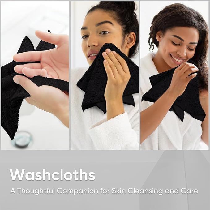HOMEXCEL Black Washcloths 12 Pack, Highly Absorbent and Soft Microfiber Face - Image 6