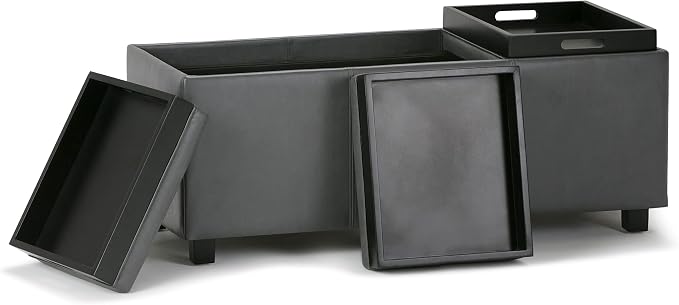 SIMPLIHOME Avalon 42 inch Wide Contemporary Rectangle Storage Ottoman in Stone - Image 5