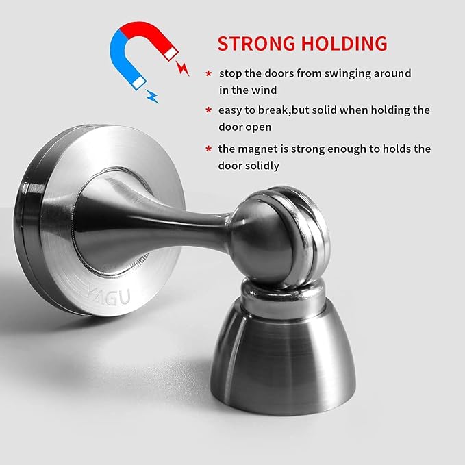 YAGU Silver Door Stopper 6 Pack Magnetic Door Stops Zinc Alloy Brushed Nickel - Image 3