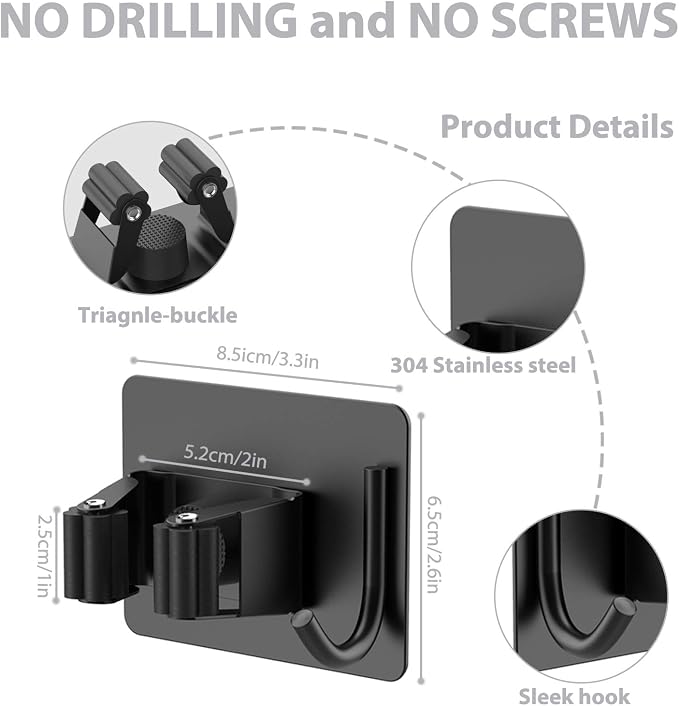 Mop Broom Holder No Drill, Mop Broom Organizer Wall Mounted Heavy Duty - Image 4