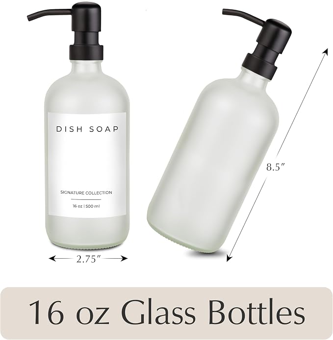 Emerson Essentials Glass Soap Bottle Dispensers, 2 Pack, Stainless-Steel Pumps - Image 2