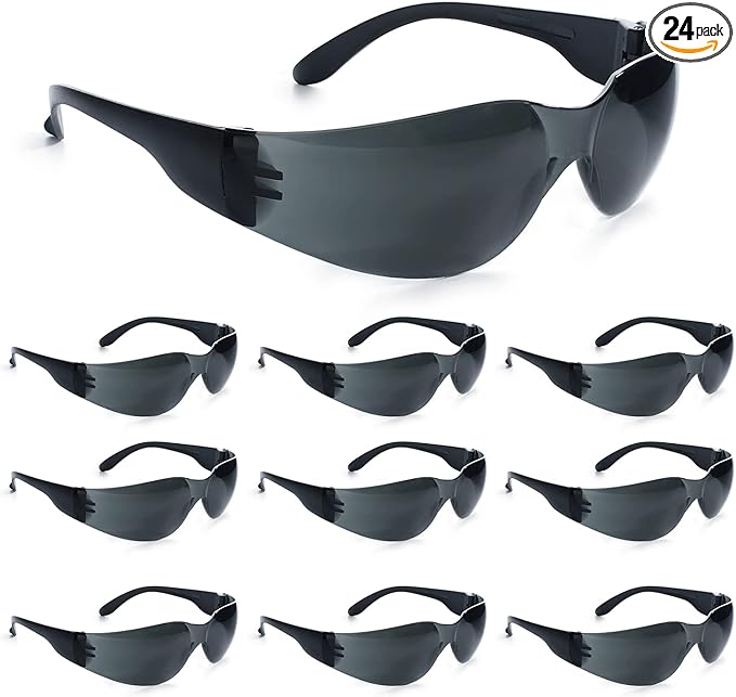 amoolo Tinted Safety Glasses Bulk of 24, Protective Safety Sunglasses, Dark by amoolo