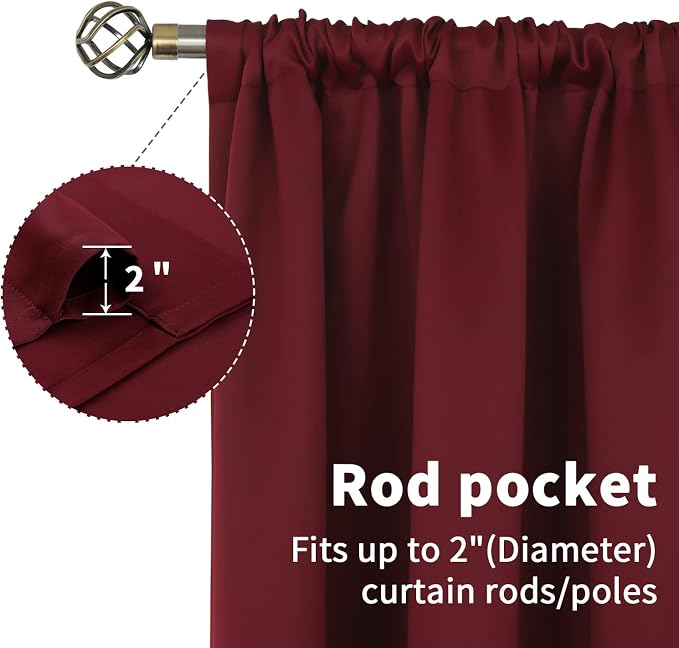 BGment Short Burgundy Blackout Curtains 45 Inches Length - Image 4