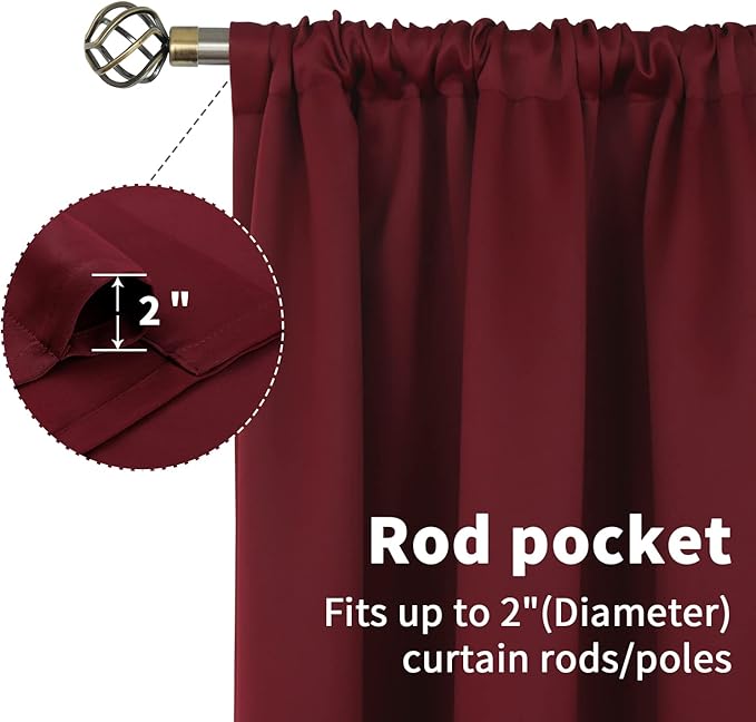 BGment Short Burgundy Blackout Curtains 40 Inches Length - Image 4