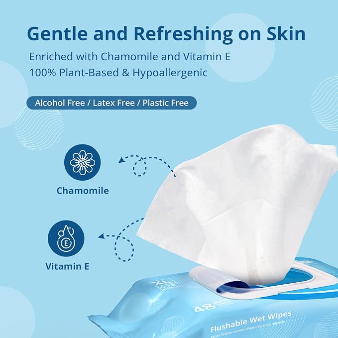 WhyWorry Flushable Wipes for Adults, Extra Large 8"x10" Butt Wipes for Personal - Image 4