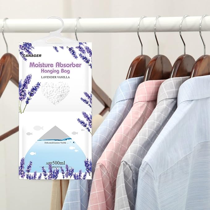 CANAGER Moisture Absorber -12 Pack, Lavender Vanilla Hanging Humidity Bag - Image 5
