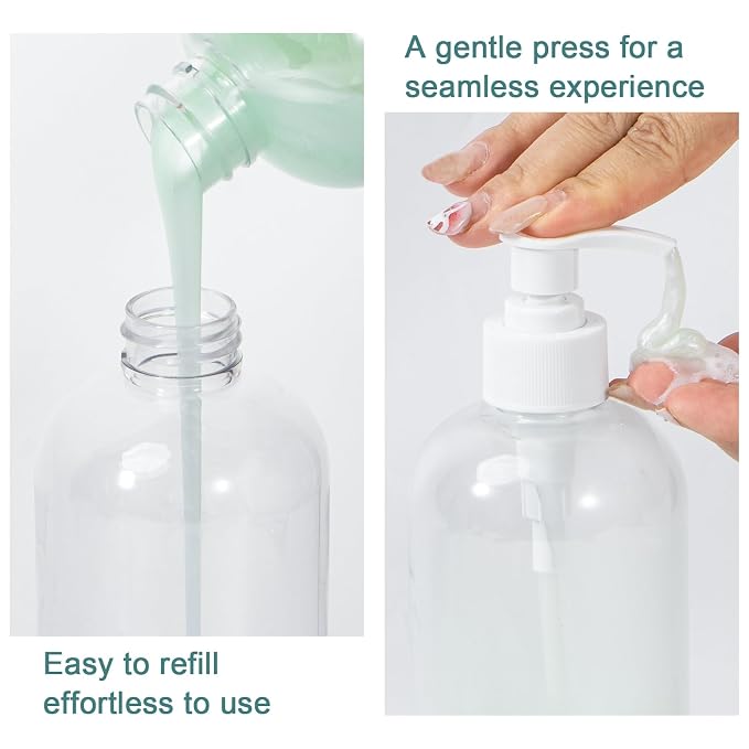 Yebeauty Plastic Pump Bottle, 4 Pack 17oz/500ml Stylish Shampoo Bottles - Image 6