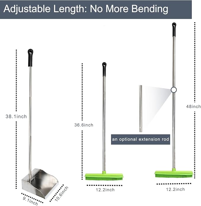 Rubber Broom and Dustpan Set, Pet Hair Removal Rubber Broom - Image 4
