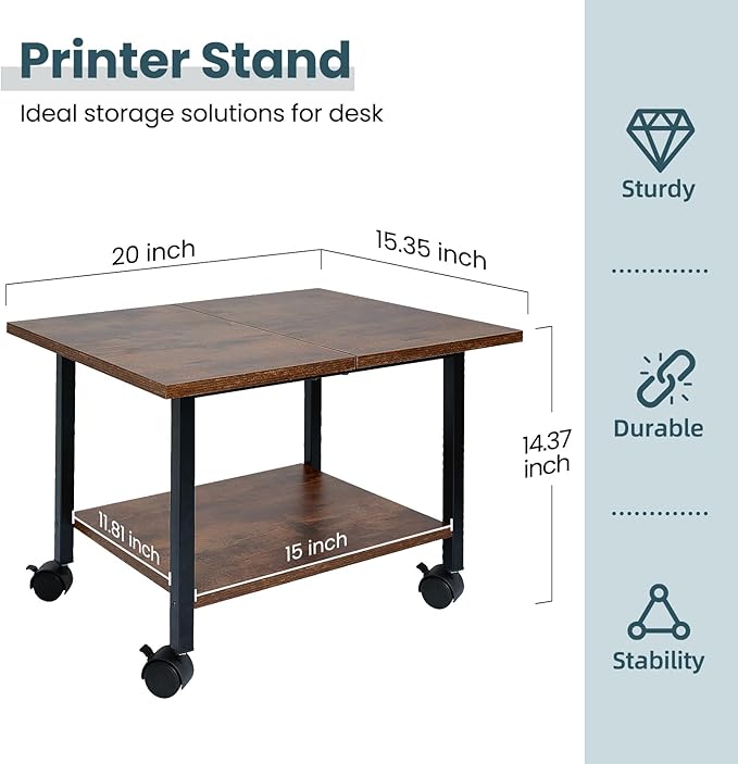 Printer Stand with Storage Under Desk Shelf, Desktop Printer Stand Organizer - Image 2