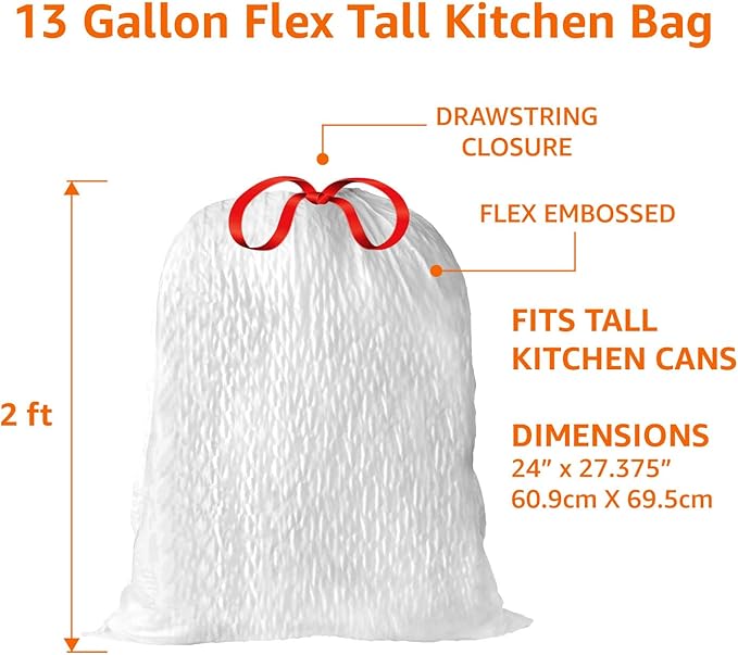 Amazon Basics Ultra-Force Tall Kitchen Drawstring Trash Bags, Classic Clean - Image 4