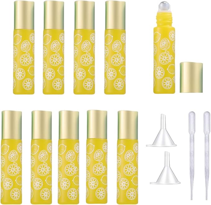 10 Pcs Yellow Glass Essential Oil Roller Bottles, 10ml Empty Refillable Roll on by YORROR