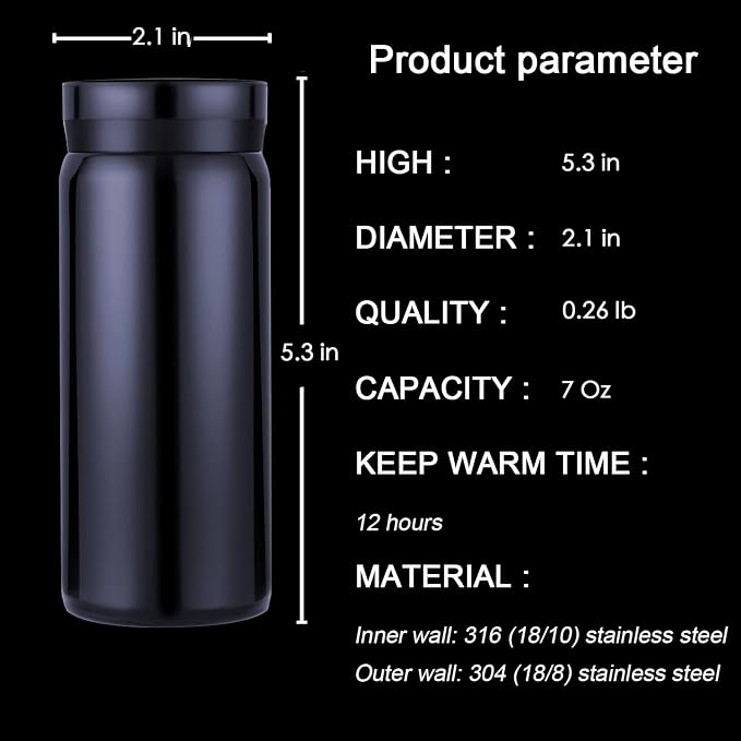 Mini Thermos Cute Water Bottle - 7 oz Tiny Insulated Vacuum 18/10 Stainless - Image 2